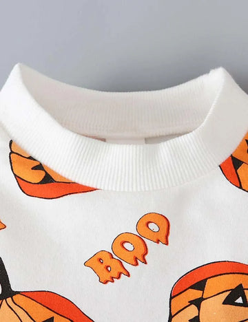 Halloween Pumpkin Printed Long Sleeve T-shirt - Mini Berni